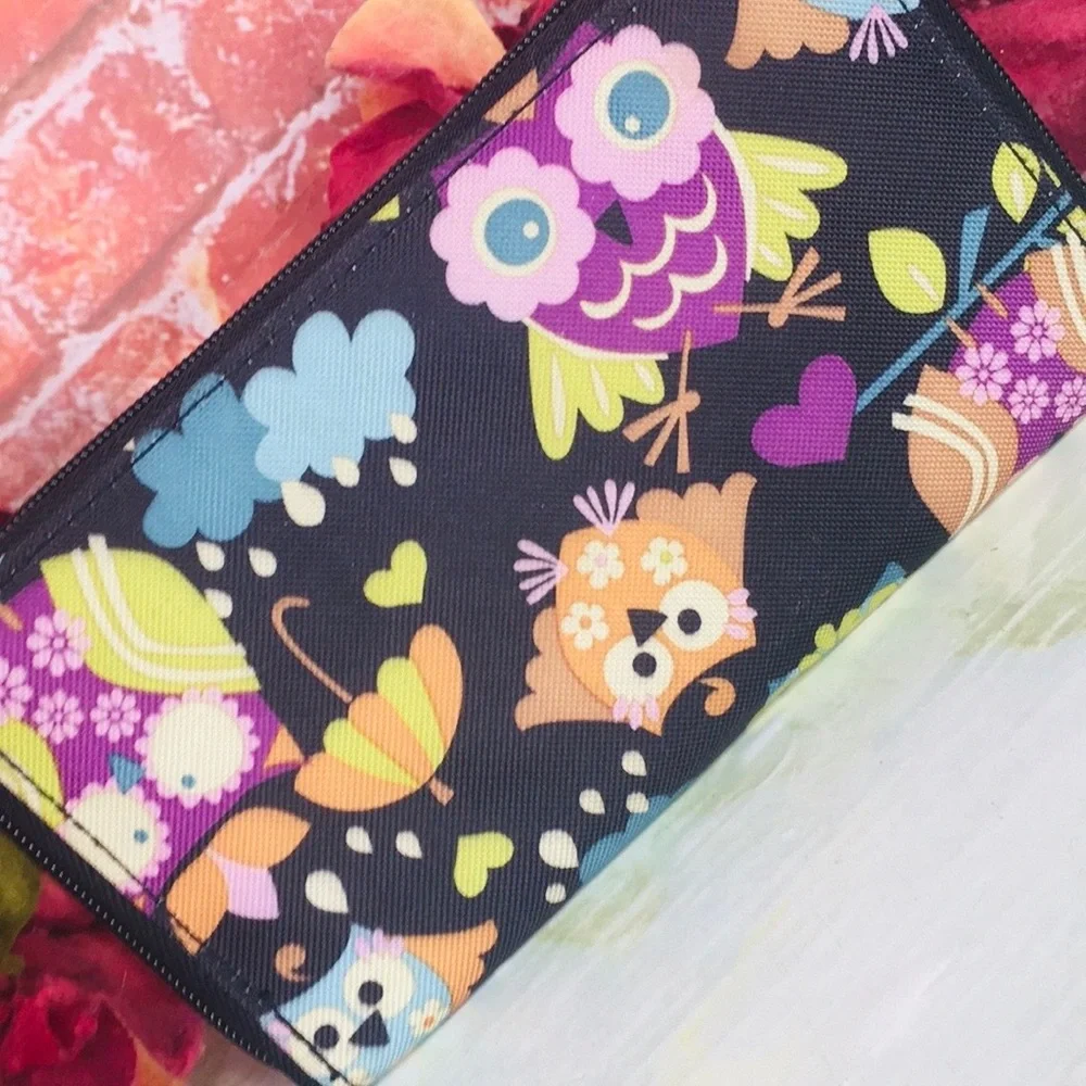 Lily Bloom Whimsical Give a Hoot Owl Print Zippered Wallet